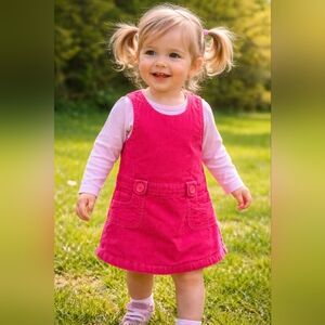Gap Toddler Girl 3T Pink Corduroy Jumper Dress w/ Long Sleeve Shirt 2 Pc Set